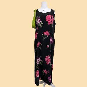 black floral vintage 90s sleeveless maxi dress
